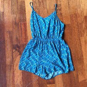 Open back blue Aztec Romper